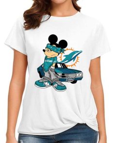T Shirt Women DSBN320 Mickey Gangster And Car Miami Dolphins T Shirt