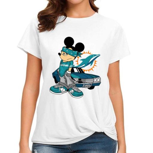 T Shirt Women DSBN320 Mickey Gangster And Car Miami Dolphins T Shirt