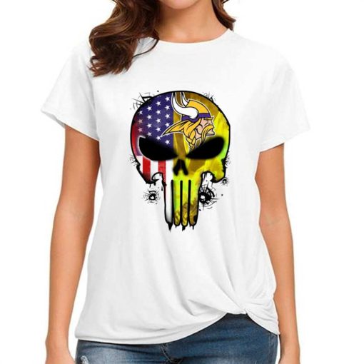 T Shirt Women DSBN328 Punisher Skull Minnesota Vikings T Shirt