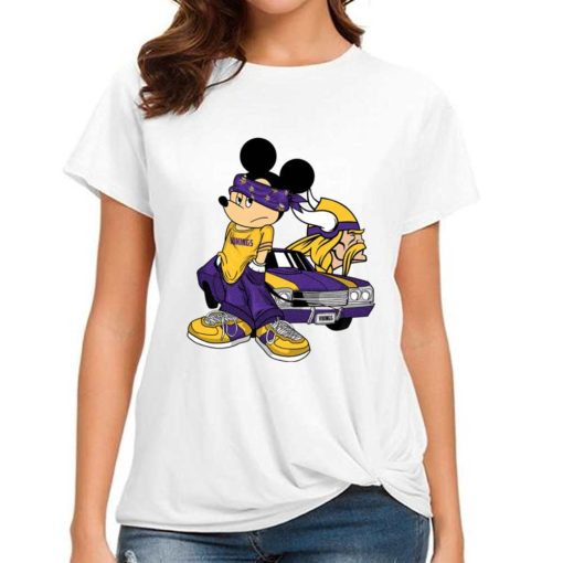 T Shirt Women DSBN336 Mickey Gangster And Car Minnesota Vikings T Shirt