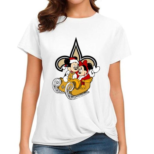 T Shirt Women DSBN356 Mickey Minnie Santa Ride Sleigh Christmas New Orleans Saints T Shirt