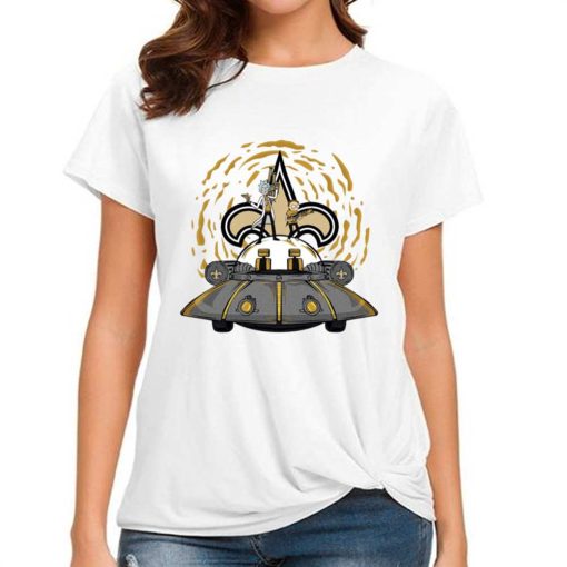 T Shirt Women DSBN366 Rick Morty In Spaceship New Orleans Saints T Shirt