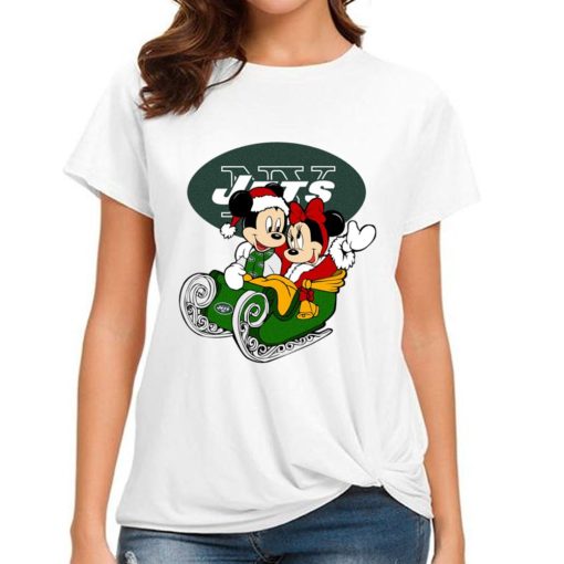 T Shirt Women DSBN394 Mickey Minnie Santa Ride Sleigh Christmas New York Jets T Shirt