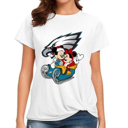 T Shirt Women DSBN414 Mickey Minnie Santa Ride Sleigh Christmas Philadelphia Eagles T Shirt