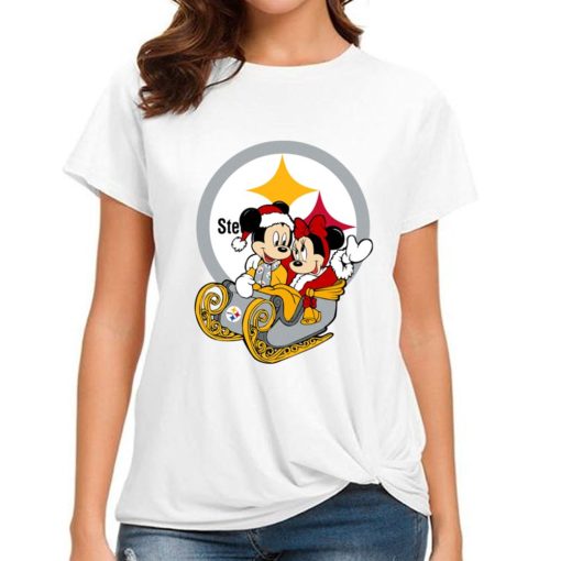 T Shirt Women DSBN419 Mickey Minnie Santa Ride Sleigh Christmas Pittsburgh Steelers T Shirt