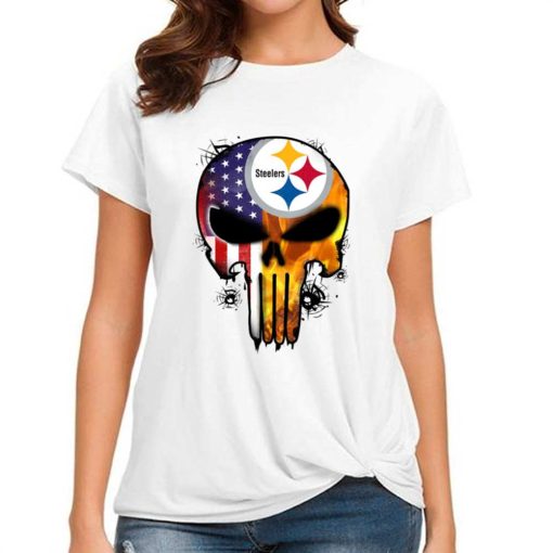 T Shirt Women DSBN429 Punisher Skull Pittsburgh Steelers T Shirt