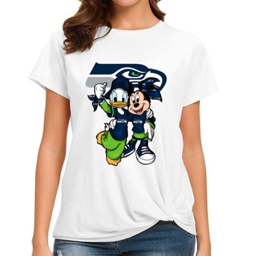 T Shirt Women DSBN450 Minnie And Daisy Duck Fans Seattle Seahawks T Shirt