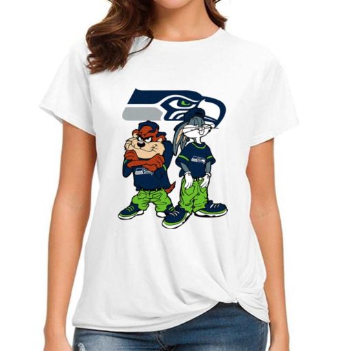 T Shirt Women DSBN452 Looney Tunes Bugs And Taz Seattle Seahawks T Shirt