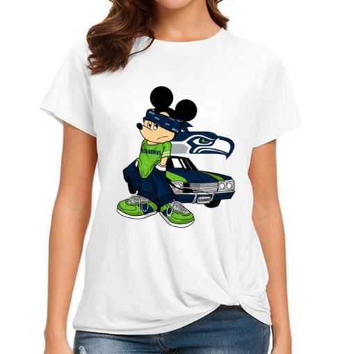 T Shirt Women DSBN453 Mickey Gangster And Car Seattle Seahawks T Shirt