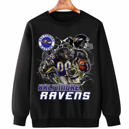 T Sweatshirt Hanging DSMC0203 Mascot Breaking Through Wall Baltimore Ravens T Shirt