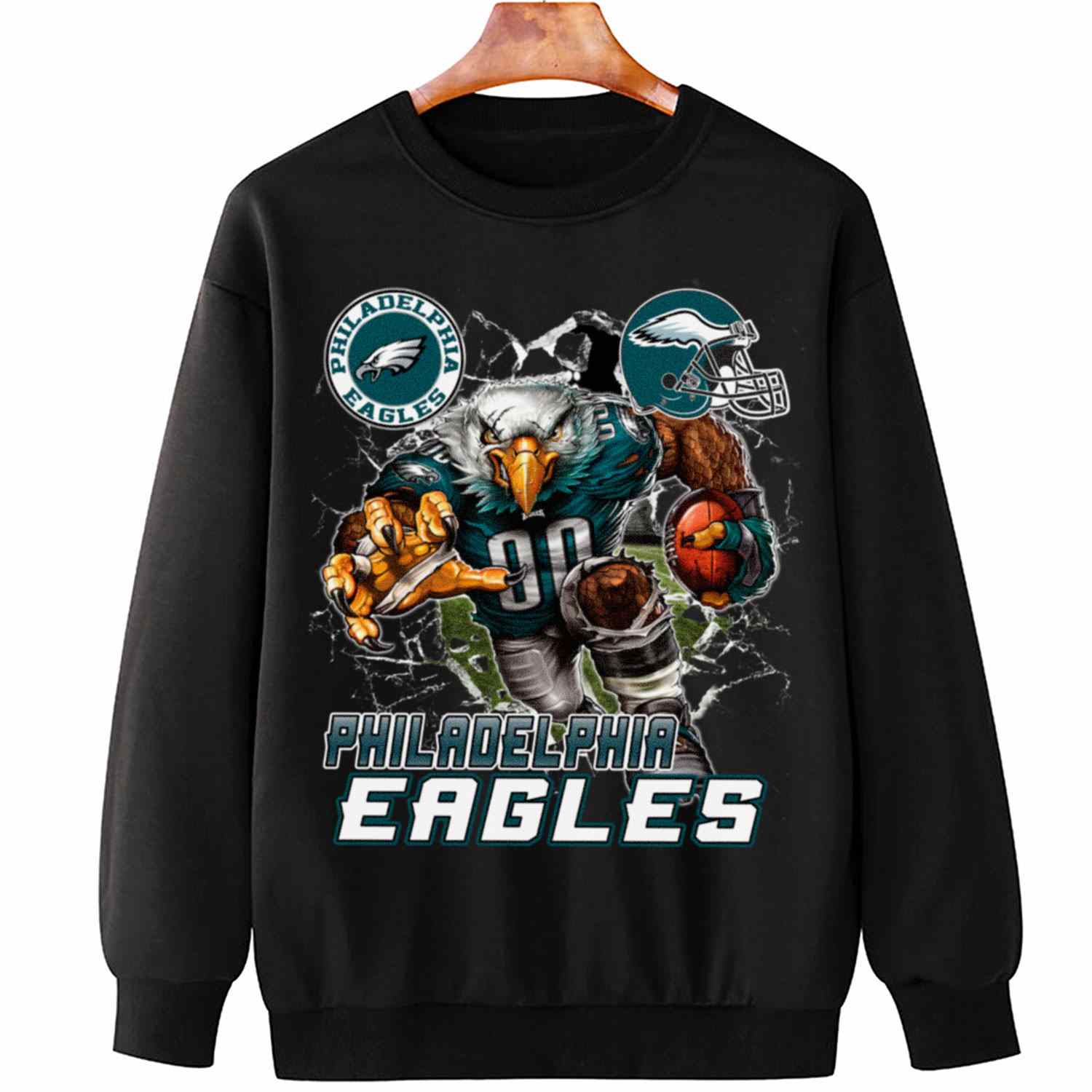 Mascot Breaking Through Wall Philadelphia Eagles T-Shirt
