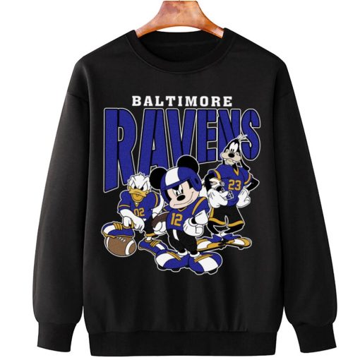 T Sweatshirt Hanging DSMK03 Baltimore Ravens Mickey Donald Duck And Goofy Football Team T Shirt