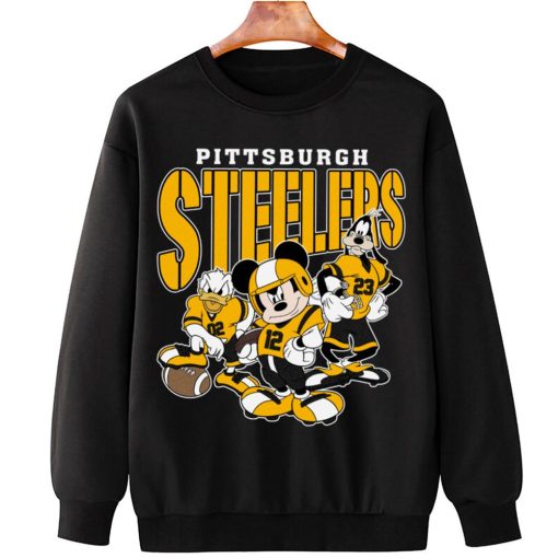 T Sweatshirt Hanging DSMK27 Pittsburgh Steelers Mickey Donald Duck And Goofy Football Team T Shirt