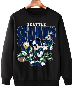 T Sweatshirt Hanging DSMK29 Seattle Seahawks Mickey Donald Duck And Goofy Football Team T Shirt