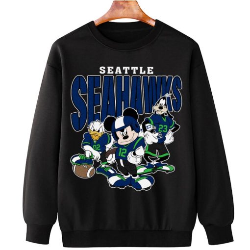 T Sweatshirt Hanging DSMK29 Seattle Seahawks Mickey Donald Duck And Goofy Football Team T Shirt