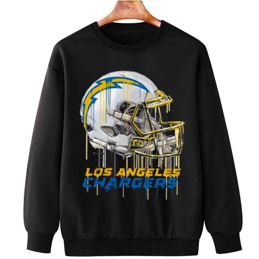 T Sweatshirt Hanging TSBN156 Vintage Helmet Dripping Painting Style Los Angeles Chargers T Shirt