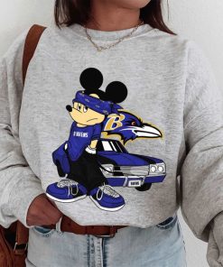 T Sweatshirt Women 1 DSBN045 Mickey Gangster And Car Baltimore Ravens T Shirt