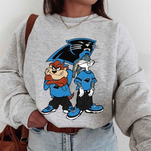T Sweatshirt Women 1 DSBN076 Looney Tunes Bugs And Taz Carolina Panthers T Shirt