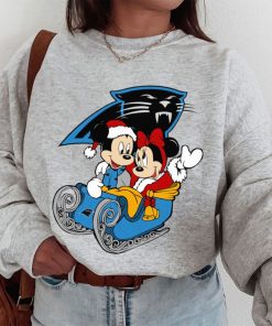 T Sweatshirt Women 1 DSBN078 Mickey Minnie Santa Ride Sleigh Christmas Carolina Panthers T Shirt