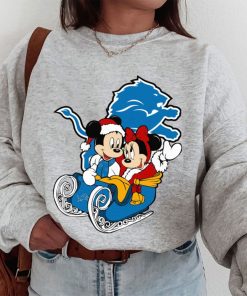 T Sweatshirt Women 1 DSBN168 Mickey Minnie Santa Ride Sleigh Christmas Detroit Lions T Shirt