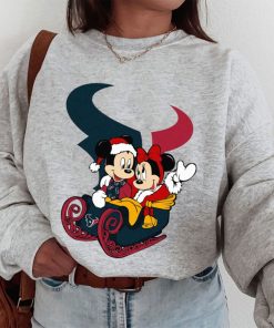 T Sweatshirt Women 1 DSBN204 Mickey Minnie Santa Ride Sleigh Christmas Houston Texans T Shirt