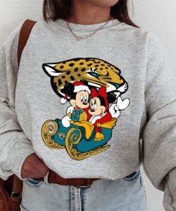 T Sweatshirt Women 1 DSBN234 Mickey Minnie Santa Ride Sleigh Christmas Jacksonville Jaguars T Shirt
