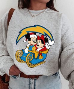 T Sweatshirt Women 1 DSBN276 Mickey Minnie Santa Ride Sleigh Christmas Los Angeles Chargers T Shirt