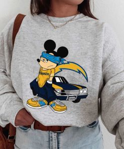 T Sweatshirt Women 1 DSBN285 Mickey Gangster And Car Los Angeles Chargers T Shirt