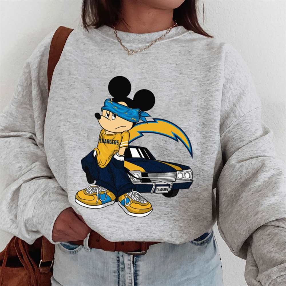 Mickey Gangster And Car Los Angeles Chargers T-Shirt