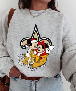 T Sweatshirt Women 1 DSBN356 Mickey Minnie Santa Ride Sleigh Christmas New Orleans Saints T Shirt