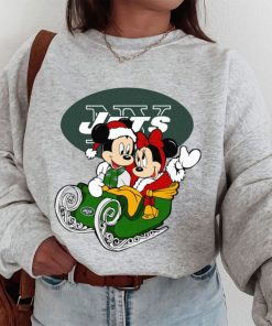T Sweatshirt Women 1 DSBN394 Mickey Minnie Santa Ride Sleigh Christmas New York Jets T Shirt