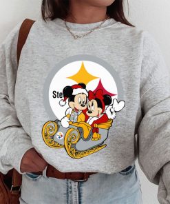 T Sweatshirt Women 1 DSBN419 Mickey Minnie Santa Ride Sleigh Christmas Pittsburgh Steelers T Shirt