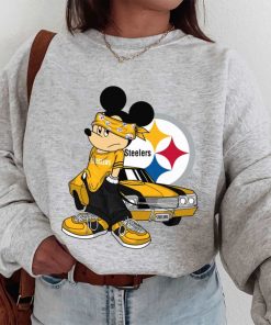 T Sweatshirt Women 1 DSBN424 Mickey Gangster And Car Pittsburgh Steelers T Shirt