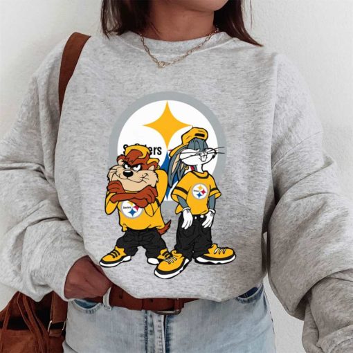 T Sweatshirt Women 1 DSBN427 Looney Tunes Bugs And Taz Pittsburgh Steelers T Shirt