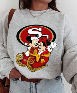 T Sweatshirt Women 1 DSBN436 Mickey Minnie Santa Ride Sleigh Christmas San Francisco 49Ers T Shirt