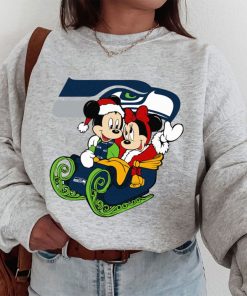 T Sweatshirt Women 1 DSBN460 Mickey Minnie Santa Ride Sleigh Christmas Seattle Seahawks T Shirt