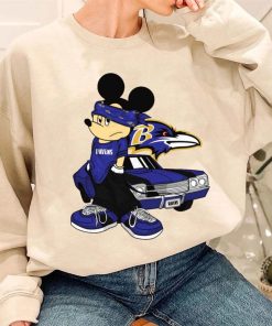 T Sweatshirt Women 3 DSBN045 Mickey Gangster And Car Baltimore Ravens T Shirt