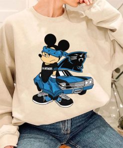 T Sweatshirt Women 3 DSBN080 Mickey Gangster And Car Carolina Panthers T Shirt