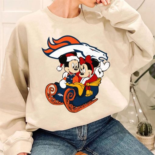 T Sweatshirt Women 3 DSBN147 Mickey Minnie Santa Ride Sleigh Christmas Denver Broncos T Shirt
