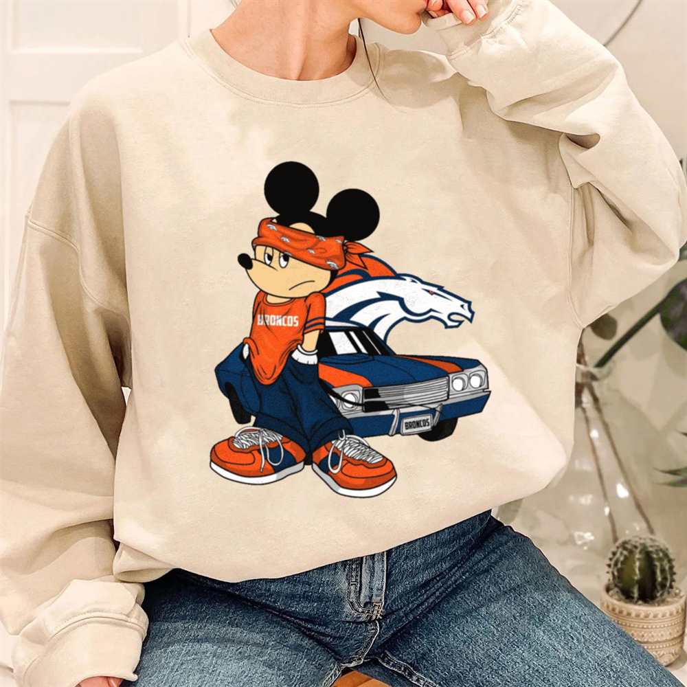 Mickey Gangster And Car Denver Broncos T-Shirt