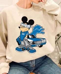 T Sweatshirt Women 3 DSBN171 Mickey Gangster And Car Detroit Lions T Shirt