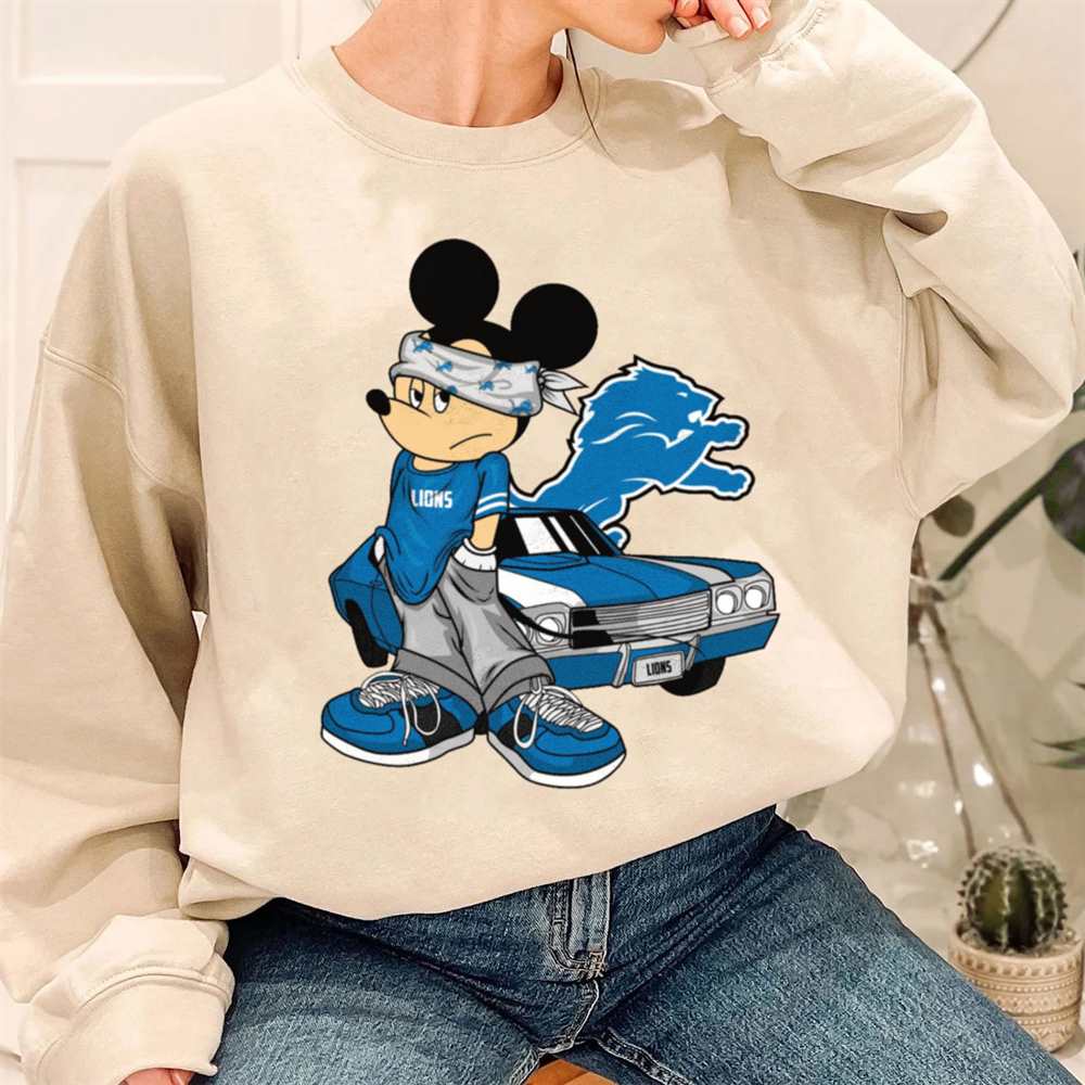 Mickey Gangster And Car Detroit Lions T-Shirt