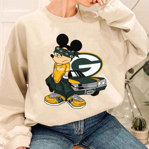 T Sweatshirt Women 3 DSBN192 Mickey Gangster And Car Green Bay Packers T Shirt