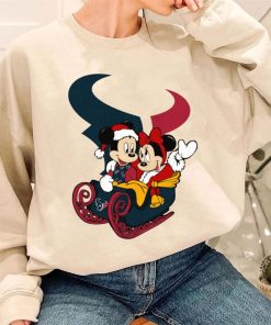T Sweatshirt Women 3 DSBN204 Mickey Minnie Santa Ride Sleigh Christmas Houston Texans T Shirt