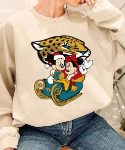 T Sweatshirt Women 3 DSBN234 Mickey Minnie Santa Ride Sleigh Christmas Jacksonville Jaguars T Shirt