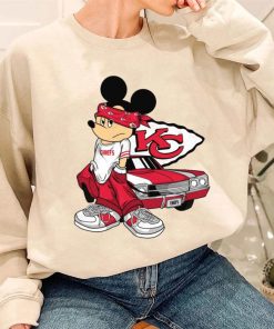 T Sweatshirt Women 3 DSBN247 Mickey Gangster And Car Kansas City Chiefs T Shirt