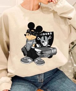 T Sweatshirt Women 3 DSBN259 Mickey Gangster And Car Las Vegas Raiders T Shirt
