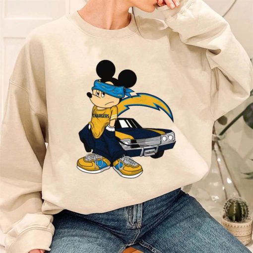 T Sweatshirt Women 3 DSBN285 Mickey Gangster And Car Los Angeles Chargers T Shirt
