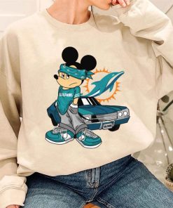 T Sweatshirt Women 3 DSBN320 Mickey Gangster And Car Miami Dolphins T Shirt
