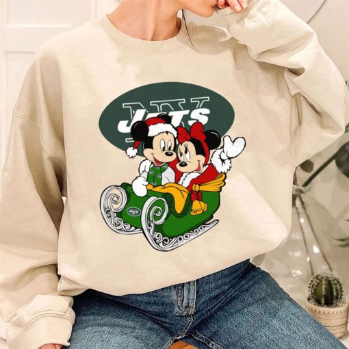 T Sweatshirt Women 3 DSBN394 Mickey Minnie Santa Ride Sleigh Christmas New York Jets T Shirt